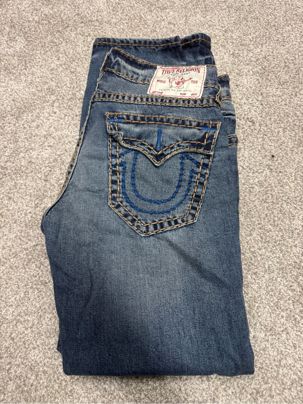 True Religion Men’s Blue Skinny Jeans with Signature Stitching
